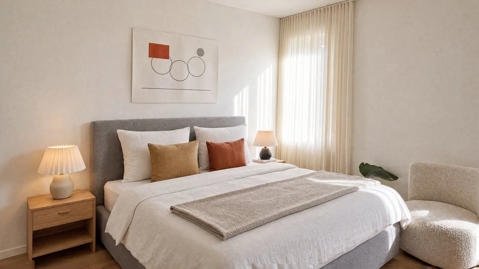 Visualisierung: Schlafzimmer, Musterwohnung, Möblierung beispielhaft